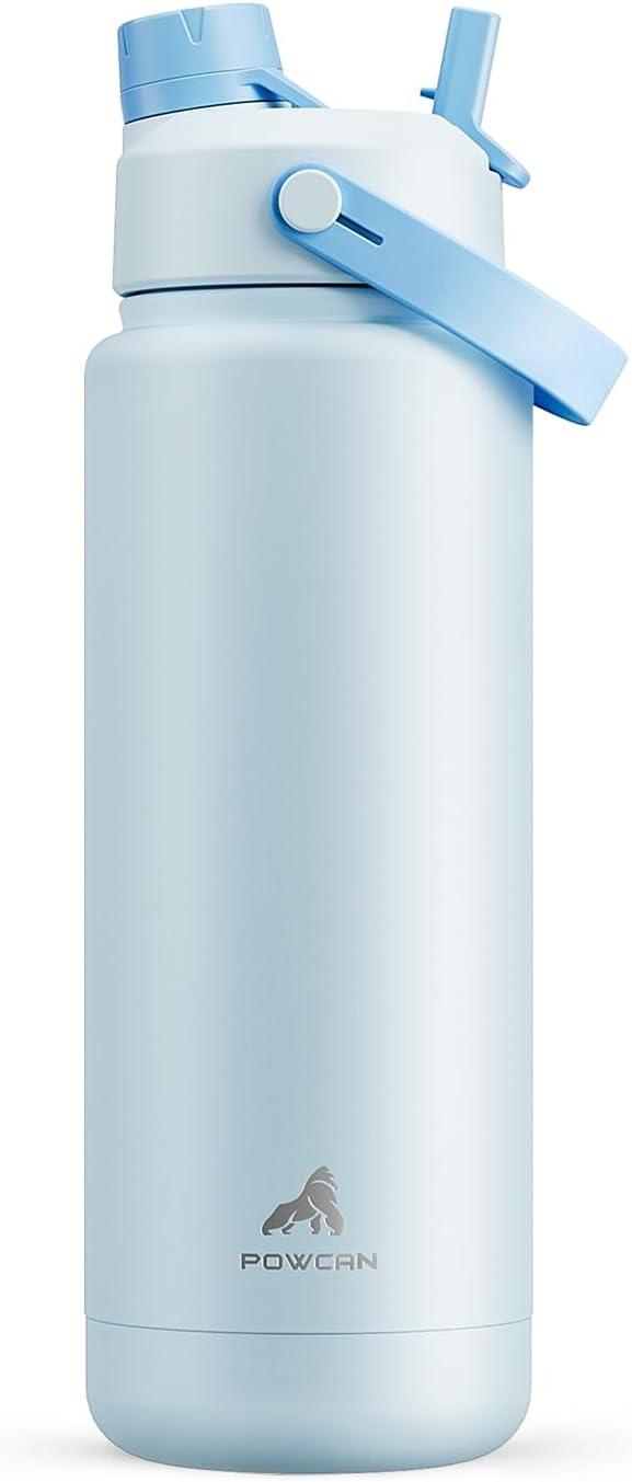 imagePOWCAN 26 oz Insulated Water Bottle with 2in1 Straw and Spout Lid Keep Cold 24H LeakProof Fits in Car Cup Holder Stainless Steel Water Bottle for Sports Travel and School Cotton CandySea Breeze
