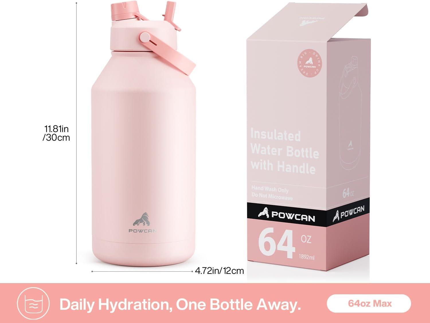 imagePOWCAN 26 oz Insulated Water Bottle with 2in1 Straw and Spout Lid Keep Cold 24H LeakProof Fits in Car Cup Holder Stainless Steel Water Bottle for Sports Travel and School Cotton CandyCotton Candy