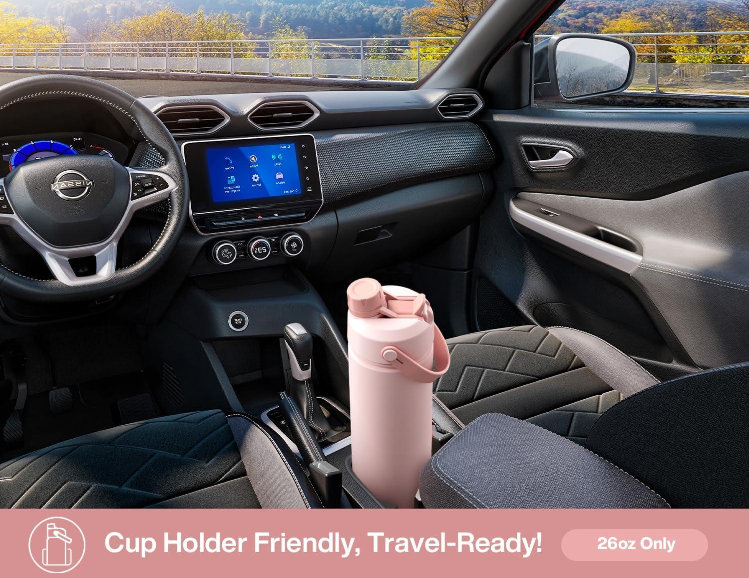 imagePOWCAN 26 oz Insulated Water Bottle with 2in1 Straw and Spout Lid Keep Cold 24H LeakProof Fits in Car Cup Holder Stainless Steel Water Bottle for Sports Travel and School Cotton CandyCotton Candy
