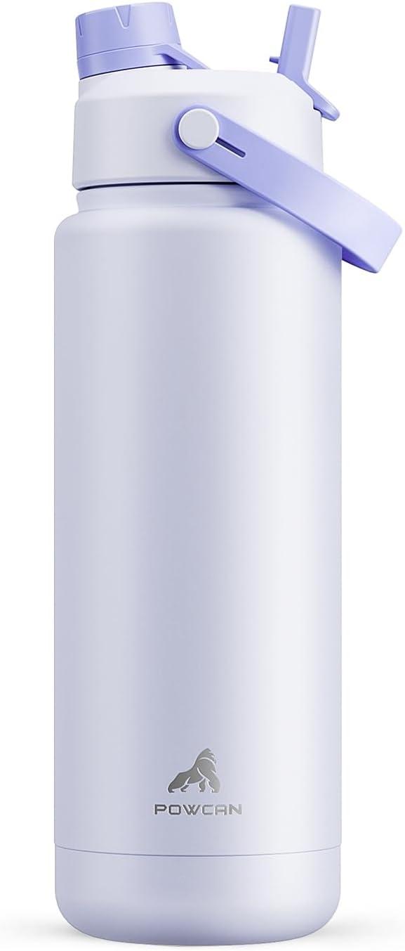 imagePOWCAN 26 oz Insulated Water Bottle with 2in1 Straw and Spout Lid Keep Cold 24H LeakProof Fits in Car Cup Holder Stainless Steel Water Bottle for Sports Travel and School Cotton CandyLupine