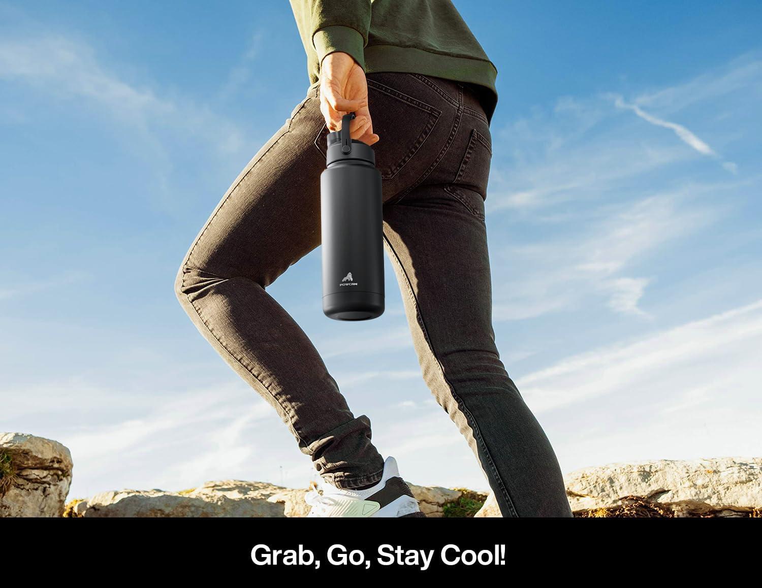 imagePOWCAN 26 oz Insulated Water Bottle with 2in1 Straw and Spout Lid Keep Cold 24H LeakProof Fits in Car Cup Holder Stainless Steel Water Bottle for Sports Travel and School Cotton CandyDark Knight