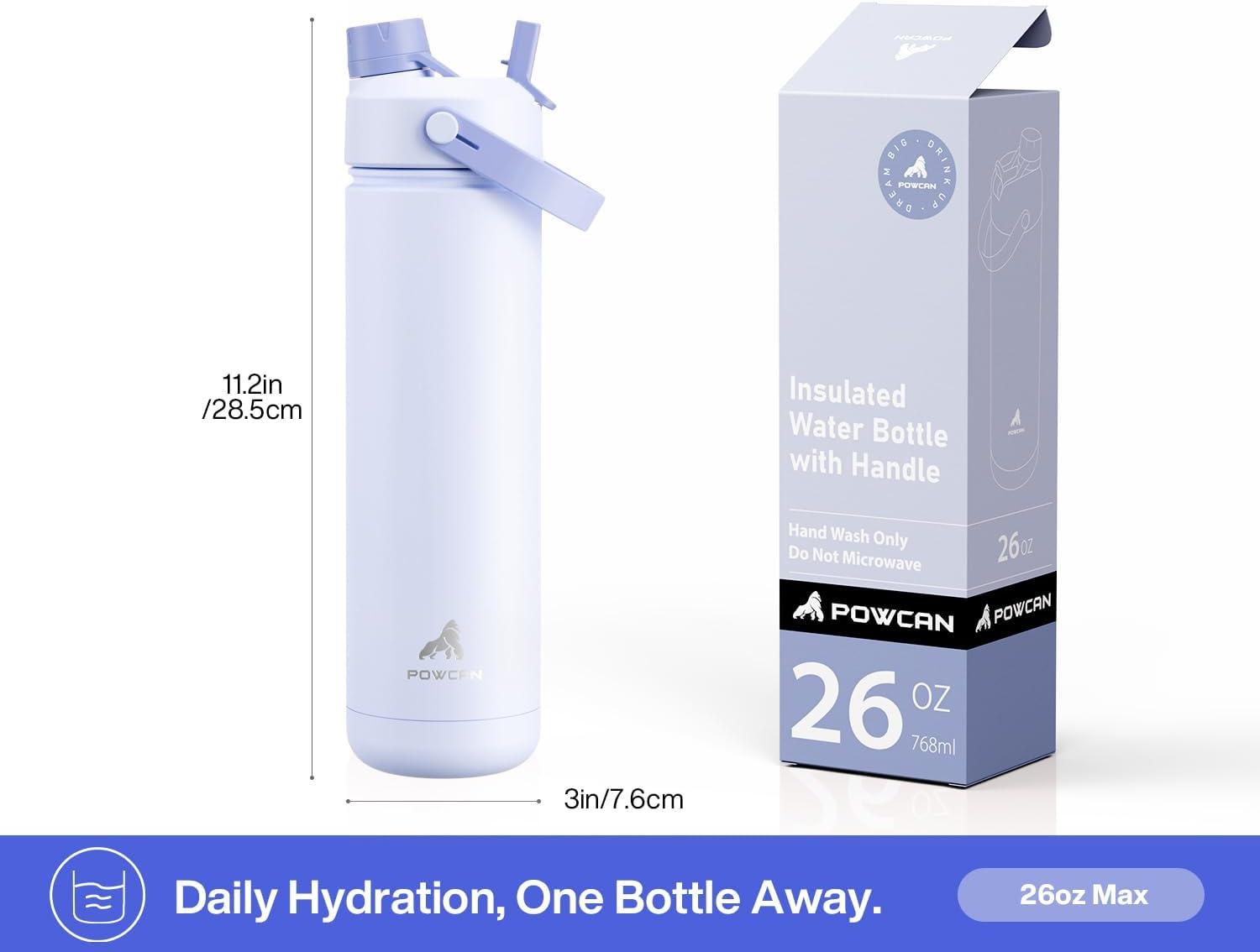 imagePOWCAN 26 oz Insulated Water Bottle with 2in1 Straw and Spout Lid Keep Cold 24H LeakProof Fits in Car Cup Holder Stainless Steel Water Bottle for Sports Travel and School Cotton CandyLupine
