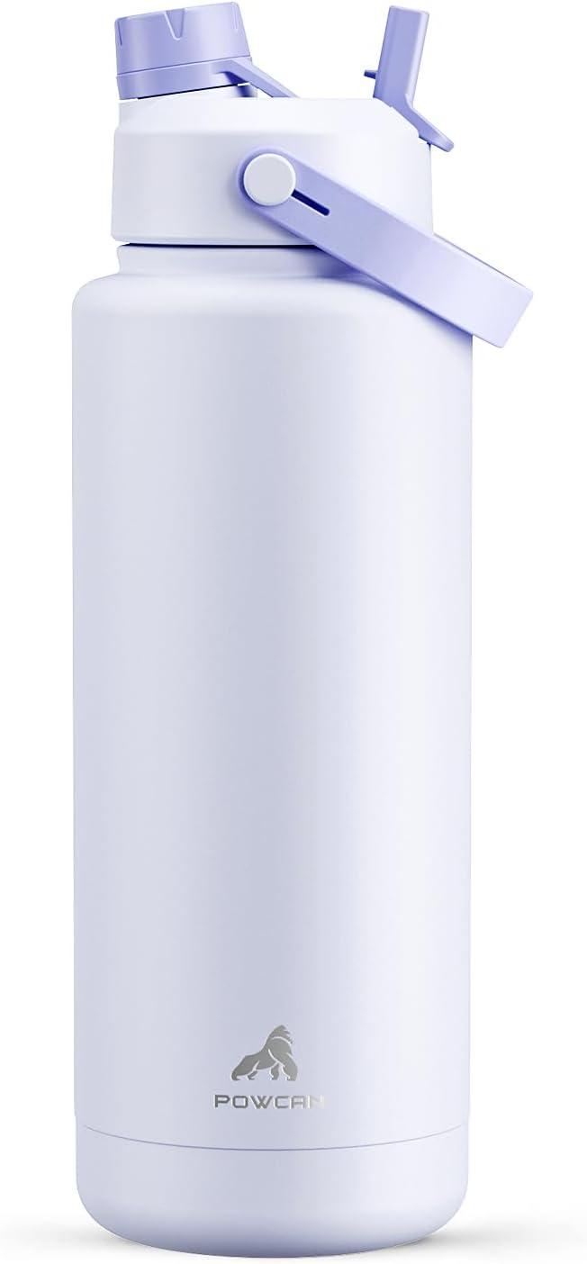 imagePOWCAN 26 oz Insulated Water Bottle with 2in1 Straw and Spout Lid Keep Cold 24H LeakProof Fits in Car Cup Holder Stainless Steel Water Bottle for Sports Travel and School Cotton CandyLupine