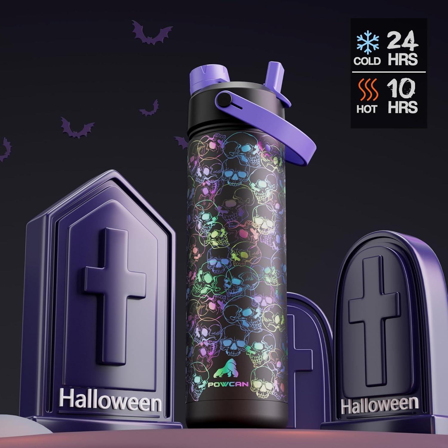 imagePOWCAN 26 oz Insulated Water Bottle with 2in1 Straw and Spout Lid Keep Cold 24H LeakProof Fits in Car Cup Holder Stainless Steel Water Bottle for Sports Travel and School Cotton CandyLuminous Souls Luminous