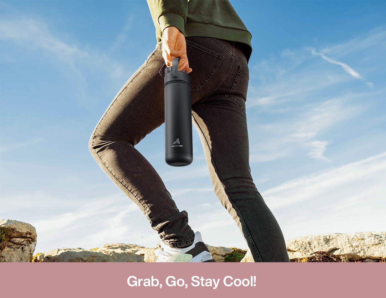 imagePOWCAN 26 oz Insulated Water Bottle with 2in1 Straw and Spout Lid Keep Cold 24H LeakProof Fits in Car Cup Holder Stainless Steel Water Bottle for Sports Travel and School Cotton CandyDried Rose
