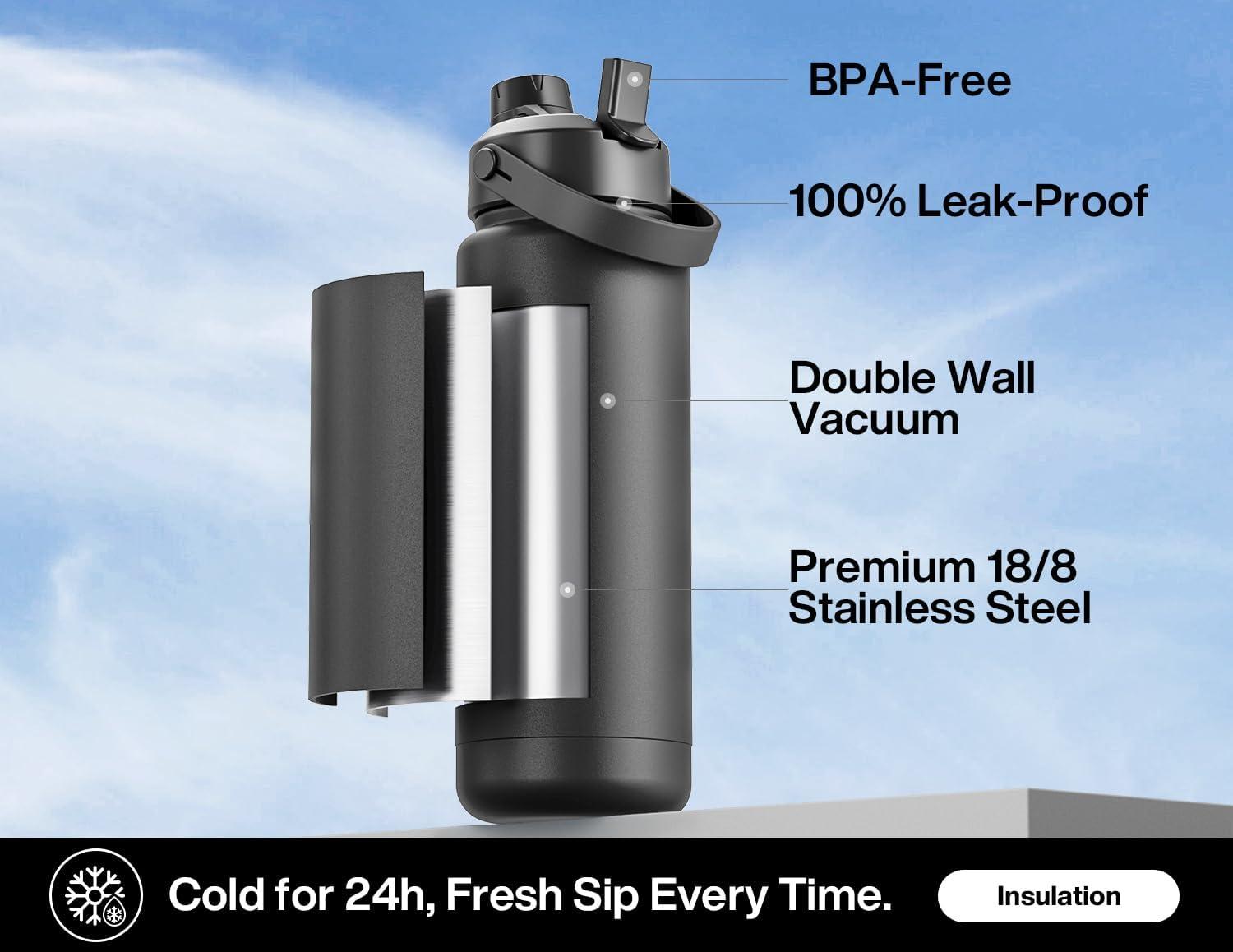 imagePOWCAN 26 oz Insulated Water Bottle with 2in1 Straw and Spout Lid Keep Cold 24H LeakProof Fits in Car Cup Holder Stainless Steel Water Bottle for Sports Travel and School Cotton CandyDark Knight
