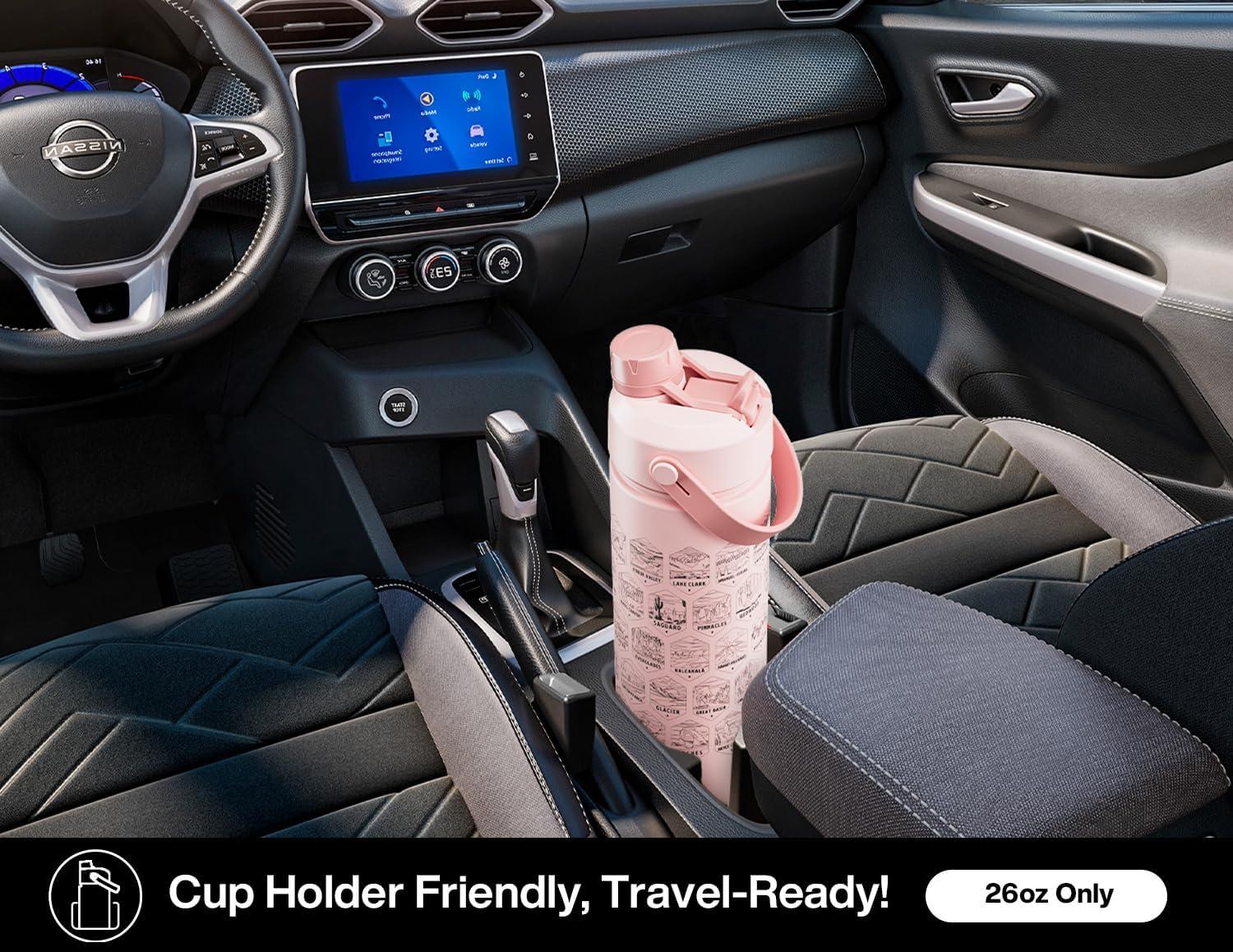 imagePOWCAN 26 oz Insulated Water Bottle with 2in1 Straw and Spout Lid Keep Cold 24H LeakProof Fits in Car Cup Holder Stainless Steel Water Bottle for Sports Travel and School Cotton CandyNational Park  Black