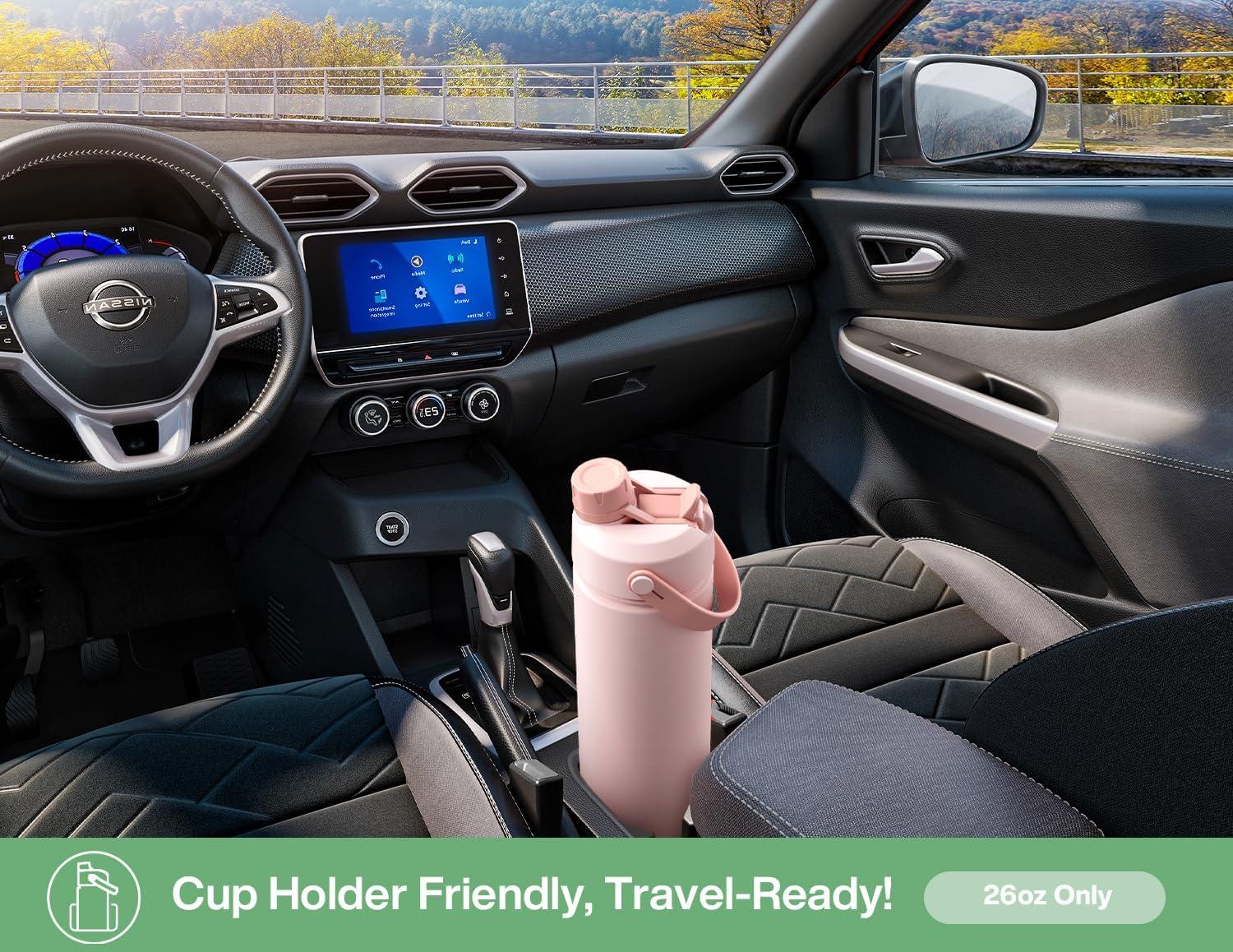 imagePOWCAN 26 oz Insulated Water Bottle with 2in1 Straw and Spout Lid Keep Cold 24H LeakProof Fits in Car Cup Holder Stainless Steel Water Bottle for Sports Travel and School Cotton CandyMint
