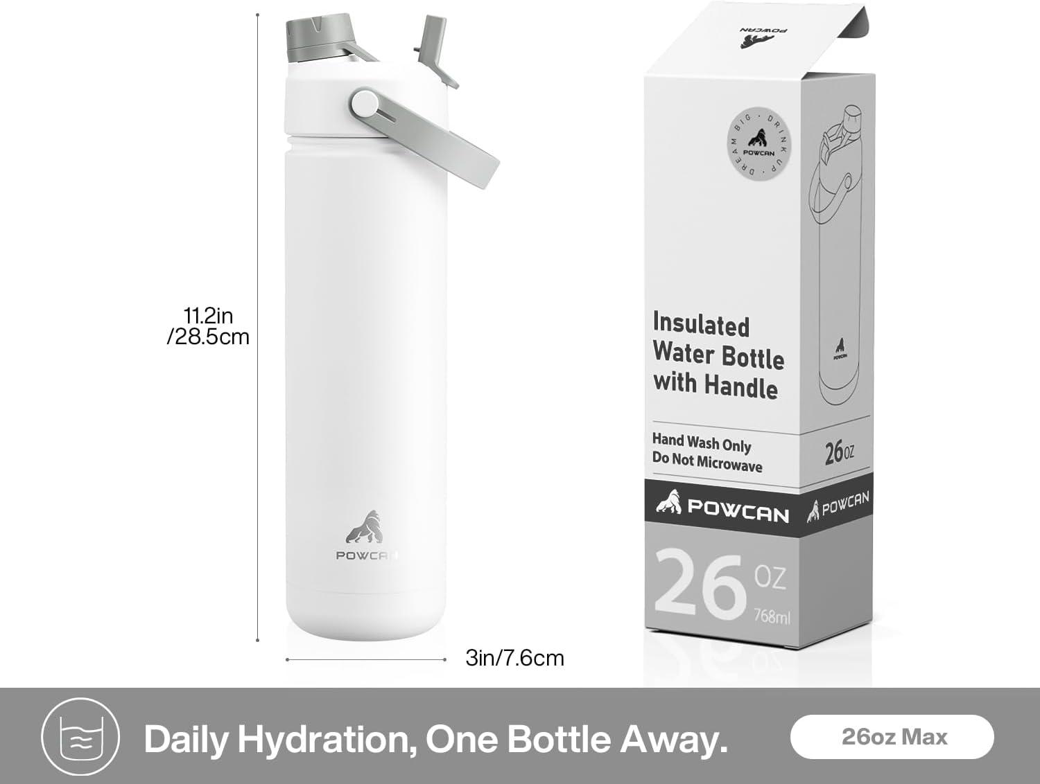 imagePOWCAN 26 oz Insulated Water Bottle with 2in1 Straw and Spout Lid Keep Cold 24H LeakProof Fits in Car Cup Holder Stainless Steel Water Bottle for Sports Travel and School Cotton CandyLuminous Flutter Luminous