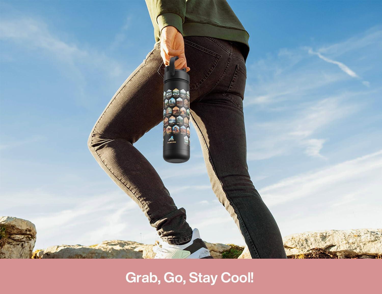 imagePOWCAN 26 oz Insulated Water Bottle with 2in1 Straw and Spout Lid Keep Cold 24H LeakProof Fits in Car Cup Holder Stainless Steel Water Bottle for Sports Travel and School Cotton CandyNational Park  Pink