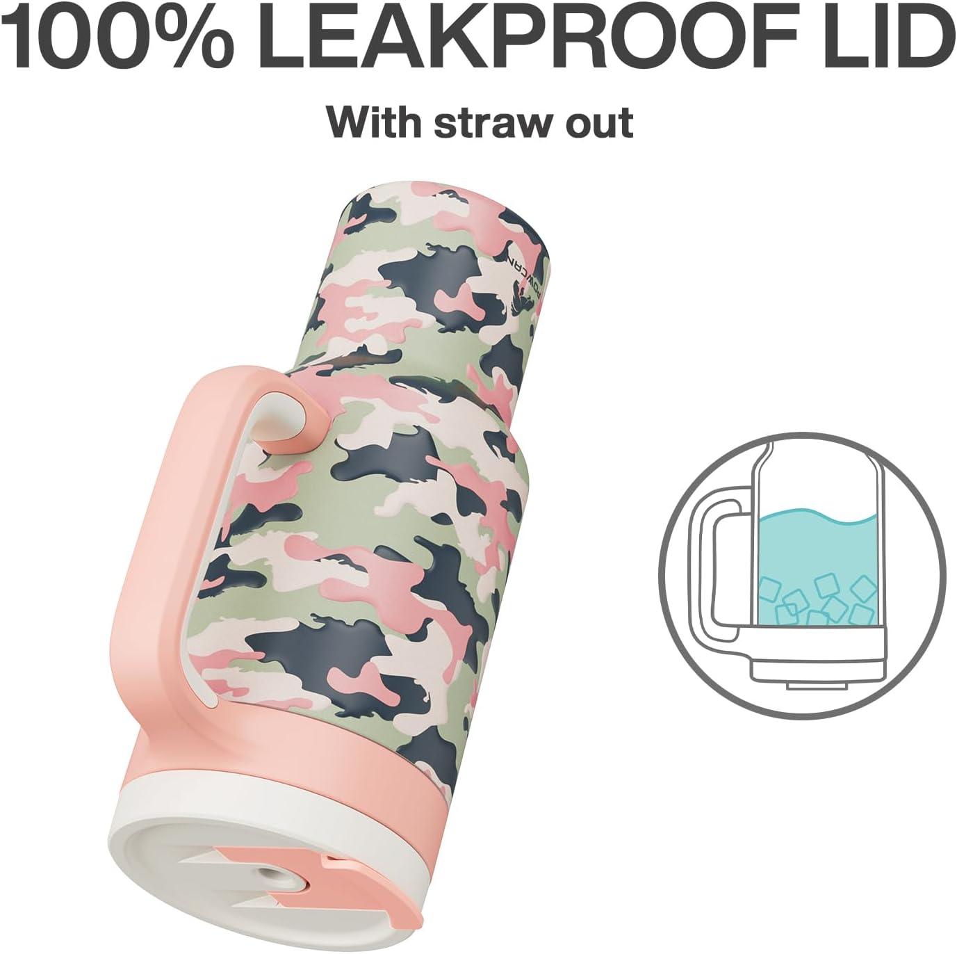 imagePOWCAN 40 oz Camo Tumbler with Handle 2in1 Straw and Sip Lid Leakproof Dishwasher Safe Insulated Travel Coffee Mug Keeps Cold for 34 Hours Fits in Car Cupholder Rose Dappled ampamp Navy Digital
