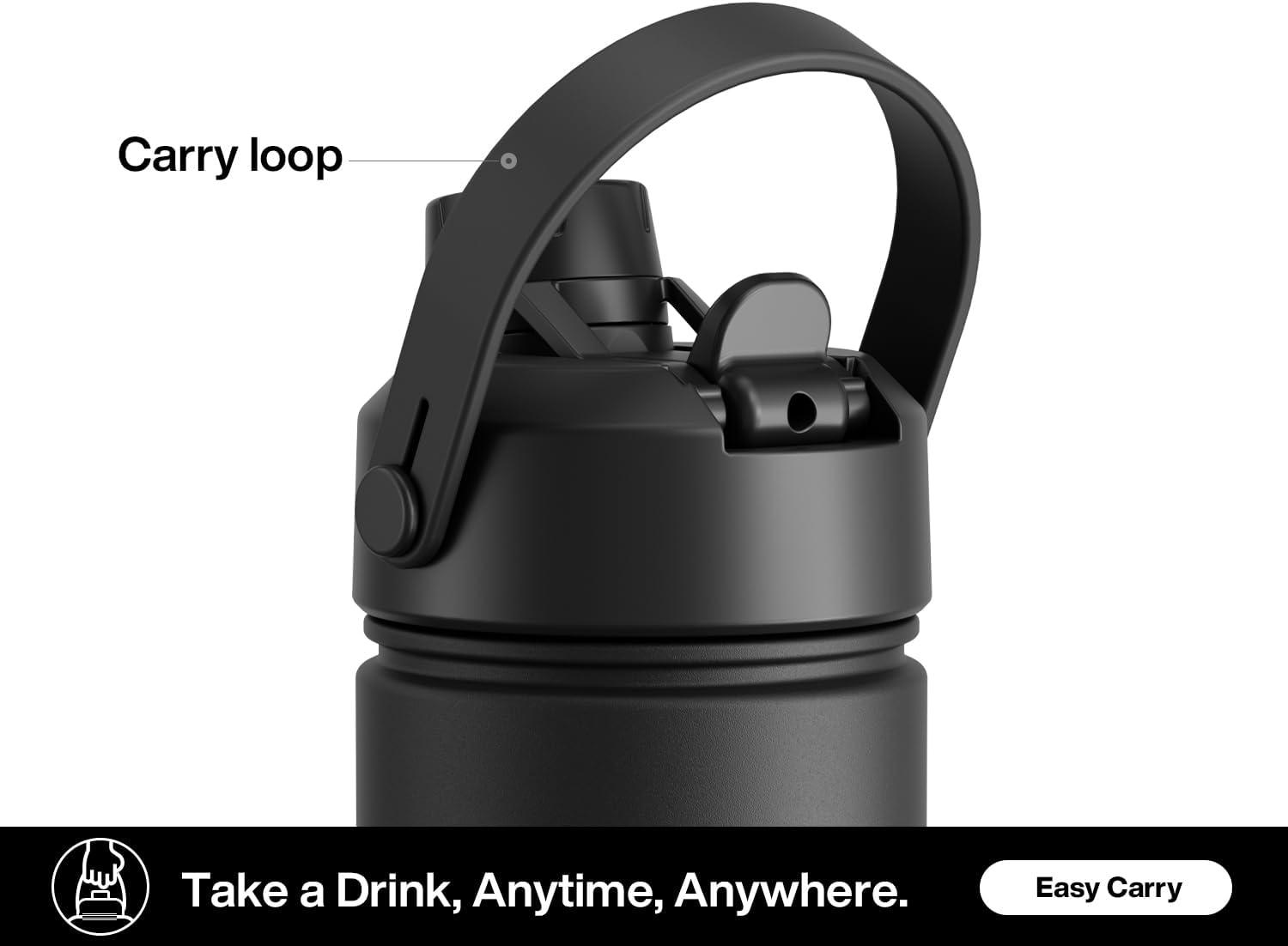 imagePOWCAN 40 oz Insulated Water Bottle with 2in1 Straw and Spout Lid Keep Cold 24H LeakProof BPAFree Double Wall Stainless Steel Water Bottle for Sports Gym Travel and School Be FreeNational Park  Black