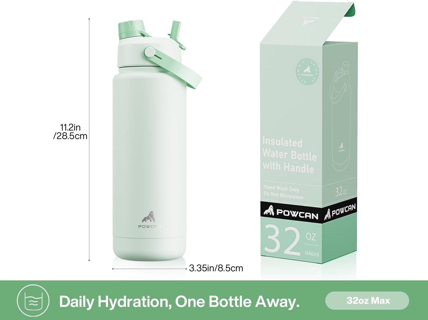 imagePOWCAN 40 oz Insulated Water Bottle with 2in1 Straw and Spout Lid Keep Cold 24H LeakProof BPAFree Double Wall Stainless Steel Water Bottle for Sports Gym Travel and School Be FreeMint