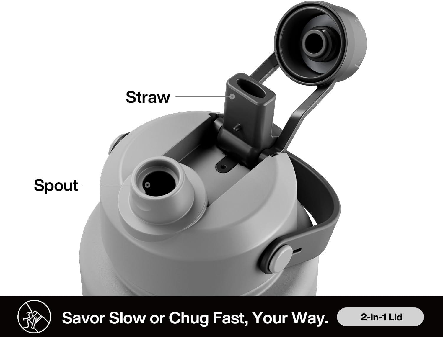 imagePOWCAN 40 oz Insulated Water Bottle with 2in1 Straw and Spout Lid Keep Cold 24H LeakProof BPAFree Double Wall Stainless Steel Water Bottle for Sports Gym Travel and School Be FreeObsidian