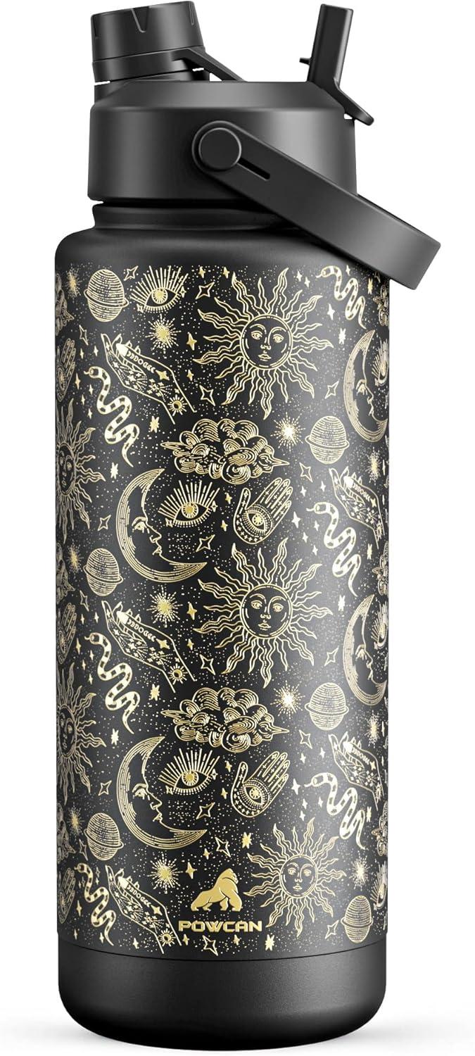 imagePOWCAN 40 oz Insulated Water Bottle with 2in1 Straw and Spout Lid Keep Cold 24H LeakProof BPAFree Double Wall Stainless Steel Water Bottle for Sports Gym Travel and School Be FreeTwilight Cosmos