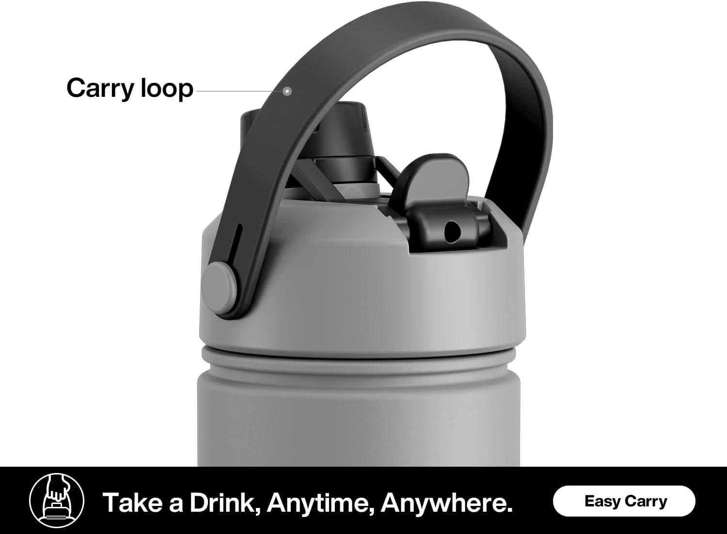 imagePOWCAN 40 oz Insulated Water Bottle with 2in1 Straw and Spout Lid Keep Cold 24H LeakProof BPAFree Double Wall Stainless Steel Water Bottle for Sports Gym Travel and School Be FreeObsidian