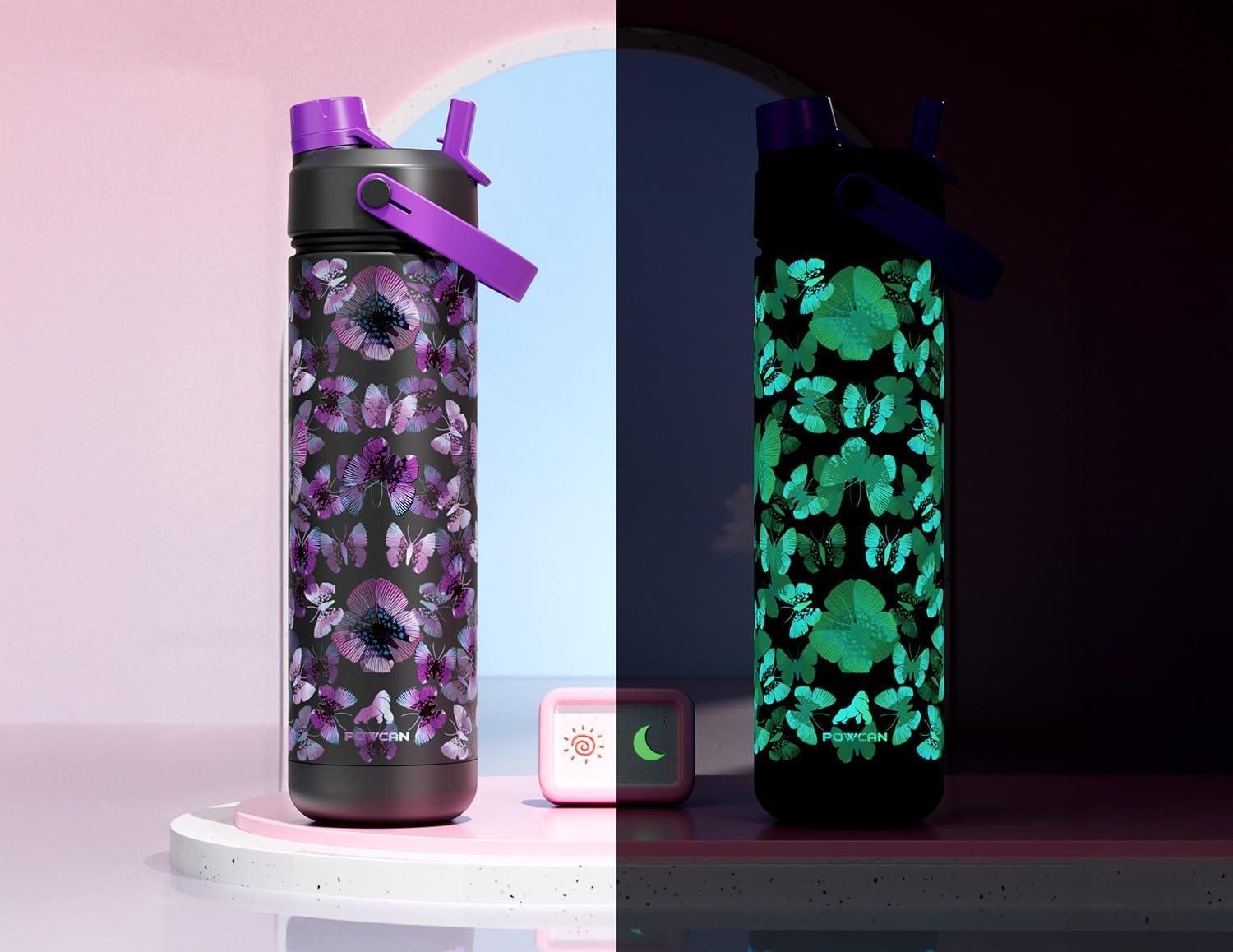 imagePOWCAN 40 oz Insulated Water Bottle with 2in1 Straw and Spout Lid Keep Cold 24H LeakProof BPAFree Double Wall Stainless Steel Water Bottle for Sports Gym Travel and School Be FreeMidnight Mirage Luminous