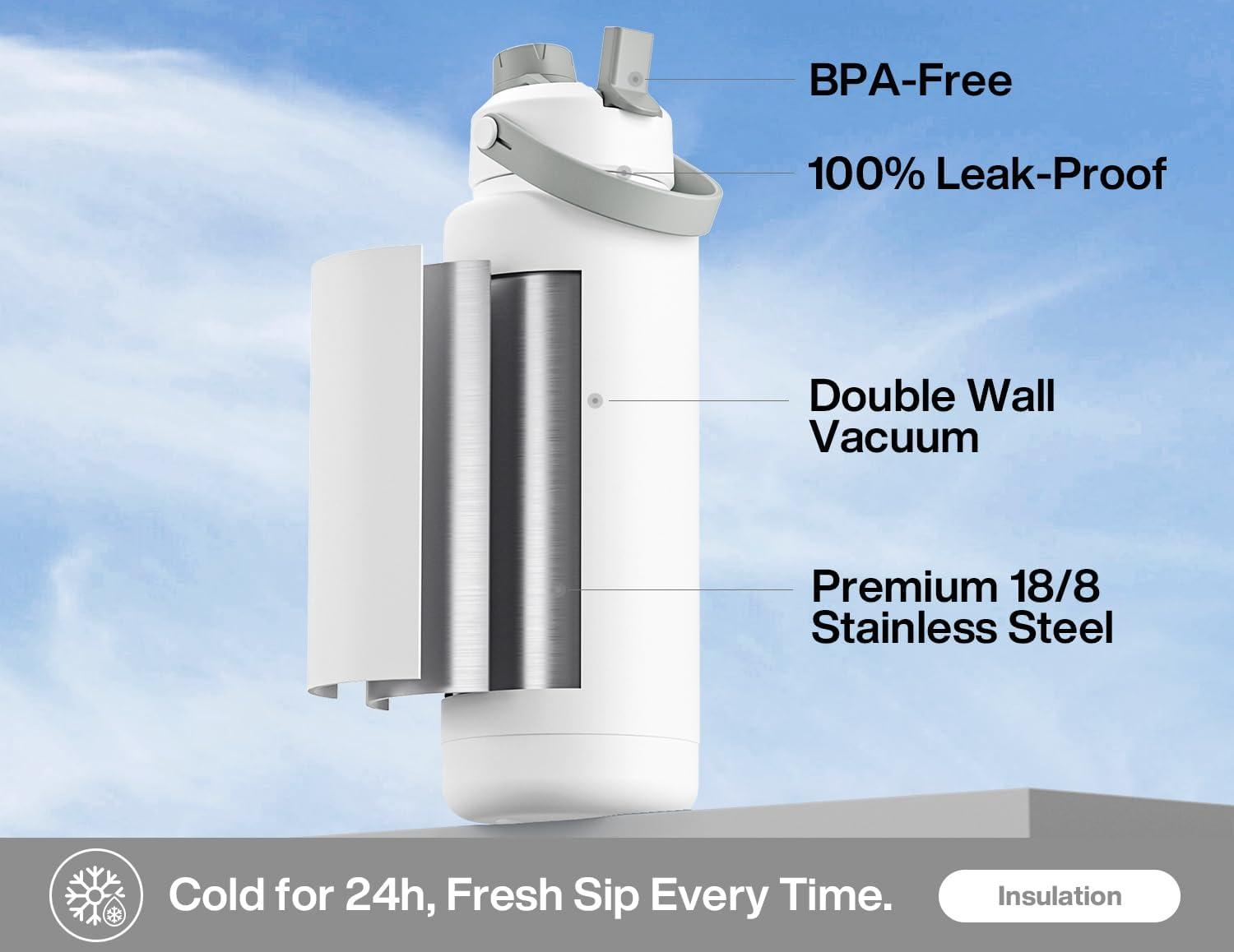 imagePOWCAN 40 oz Insulated Water Bottle with 2in1 Straw and Spout Lid Keep Cold 24H LeakProof BPAFree Double Wall Stainless Steel Water Bottle for Sports Gym Travel and School Be FreeLuminous Flutter Luminous