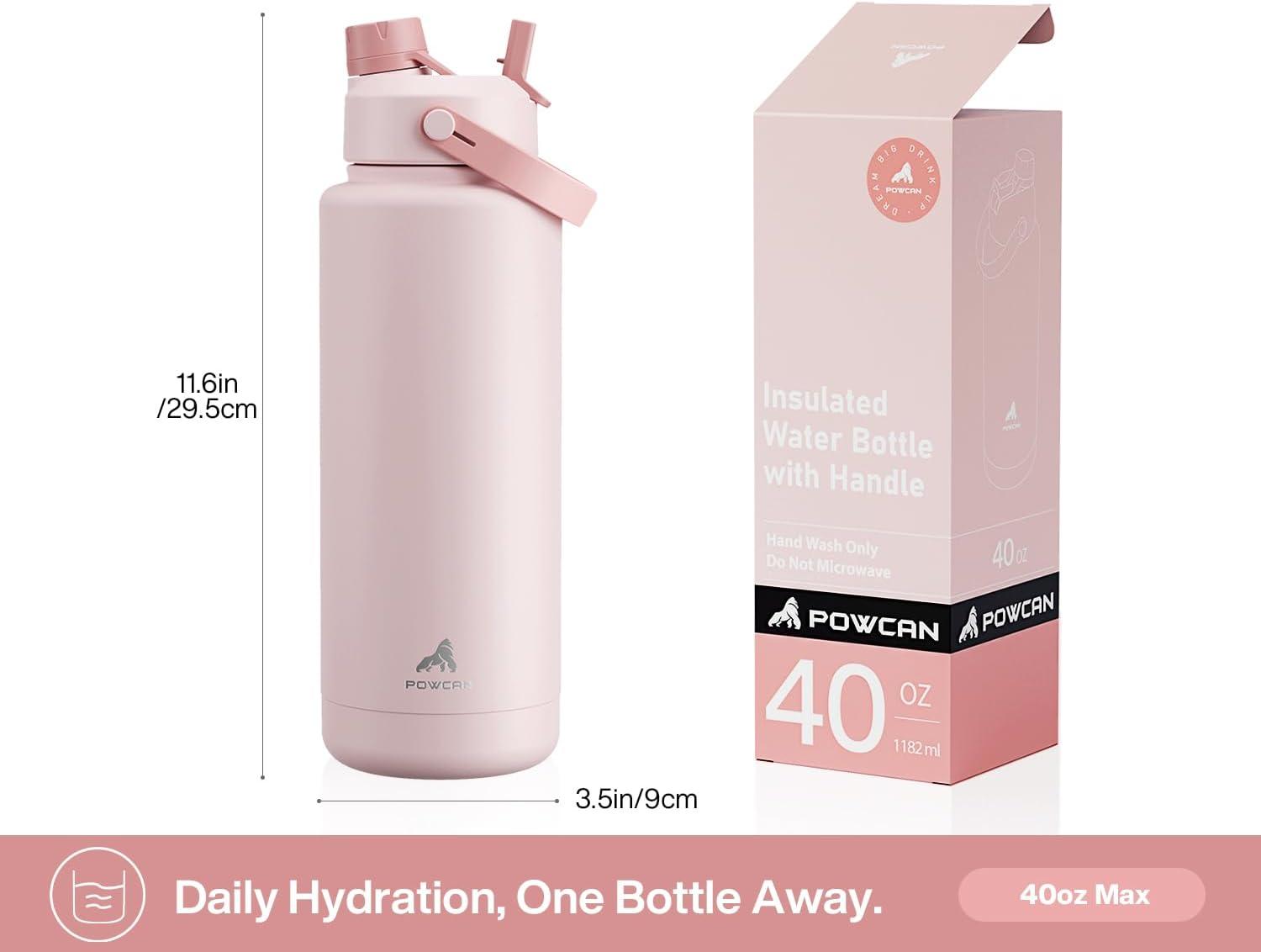 imagePOWCAN 40 oz Insulated Water Bottle with 2in1 Straw and Spout Lid Keep Cold 24H LeakProof BPAFree Double Wall Stainless Steel Water Bottle for Sports Gym Travel and School Be FreeCotton Candy