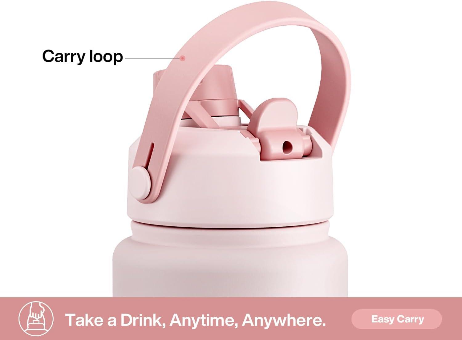 imagePOWCAN 40 oz Insulated Water Bottle with 2in1 Straw and Spout Lid Keep Cold 24H LeakProof BPAFree Double Wall Stainless Steel Water Bottle for Sports Gym Travel and School Be FreeCotton Candy