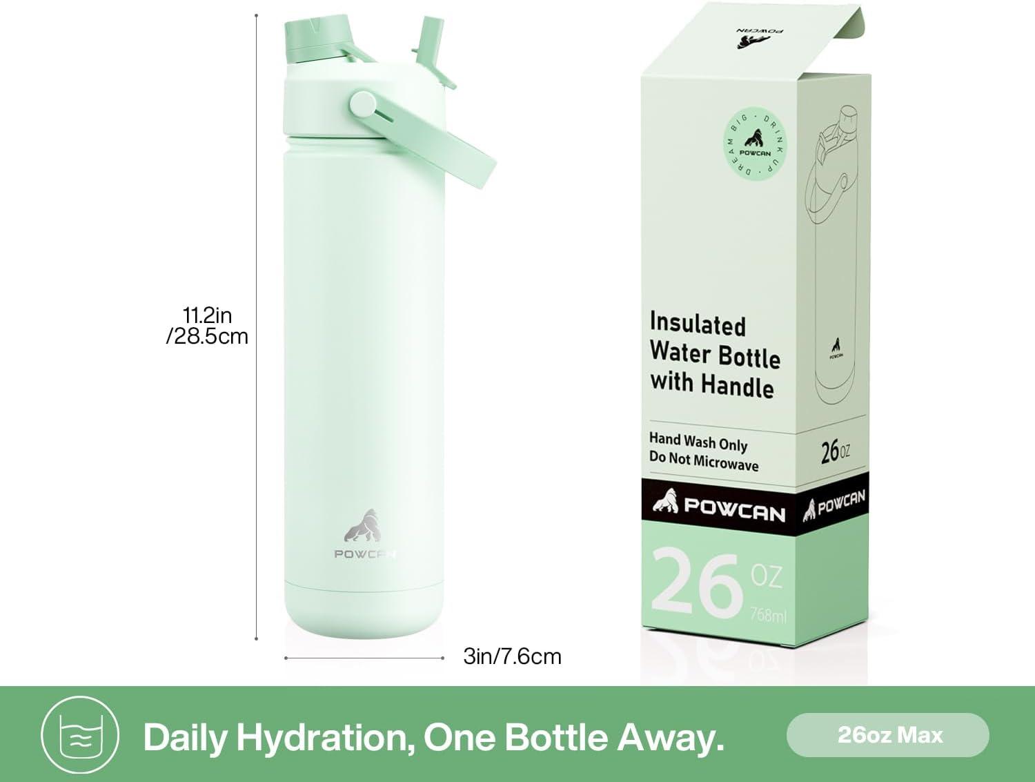 imagePOWCAN 40 oz Insulated Water Bottle with 2in1 Straw and Spout Lid Keep Cold 24H LeakProof BPAFree Double Wall Stainless Steel Water Bottle for Sports Gym Travel and School Be FreeMint