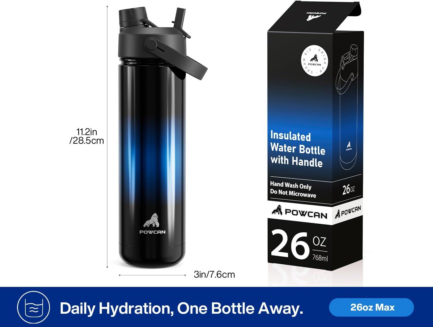 imagePOWCAN 40 oz Insulated Water Bottle with 2in1 Straw and Spout Lid Keep Cold 24H LeakProof BPAFree Double Wall Stainless Steel Water Bottle for Sports Gym Travel and School Be FreeTwilight Night