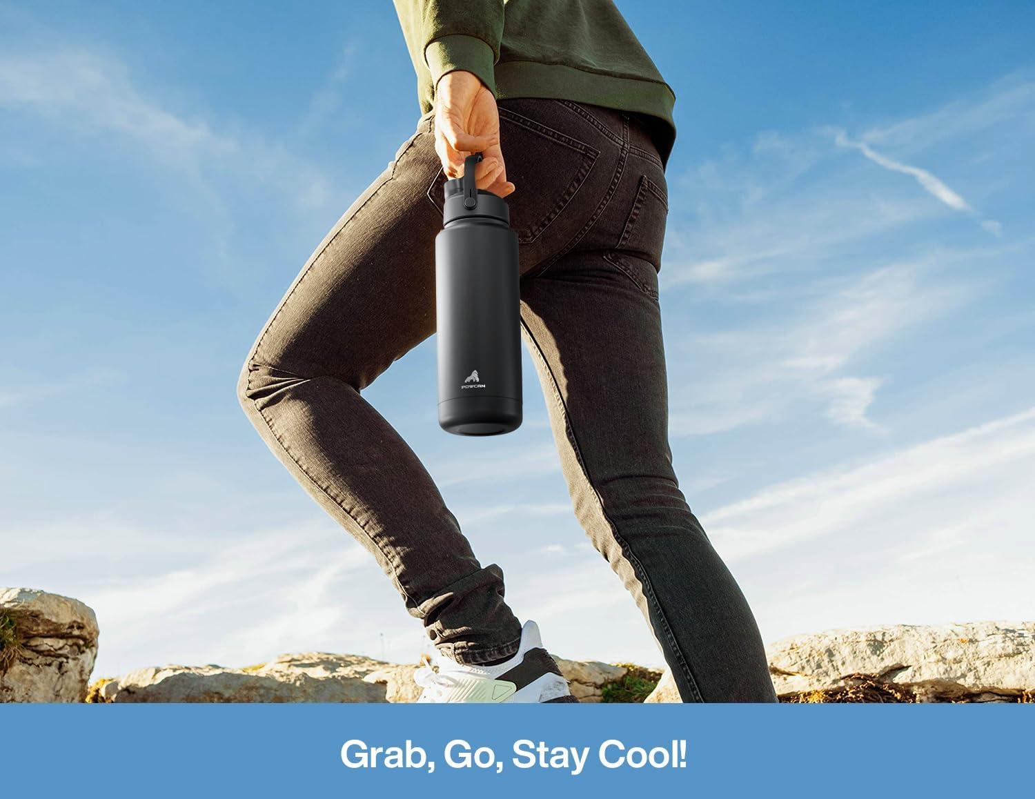 imagePOWCAN 40 oz Insulated Water Bottle with 2in1 Straw and Spout Lid Keep Cold 24H LeakProof BPAFree Double Wall Stainless Steel Water Bottle for Sports Gym Travel and School Be FreeSea Breeze