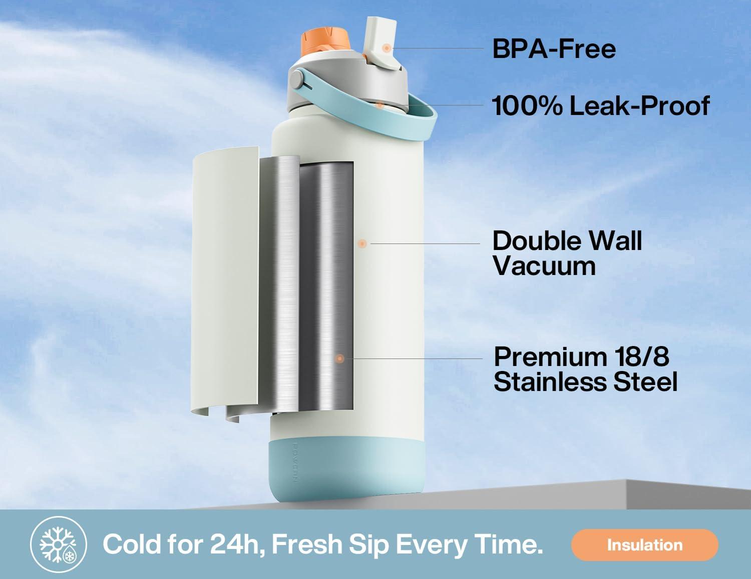 imagePOWCAN 40 oz Insulated Water Bottle with 2in1 Straw and Spout Lid Keep Cold 24H LeakProof BPAFree Double Wall Stainless Steel Water Bottle for Sports Gym Travel and School Be FreeBe Free