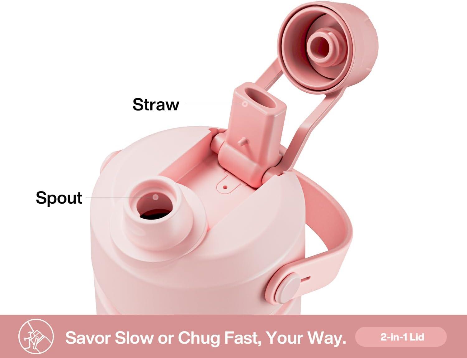 imagePOWCAN 40 oz Insulated Water Bottle with 2in1 Straw and Spout Lid Keep Cold 24H LeakProof BPAFree Double Wall Stainless Steel Water Bottle for Sports Gym Travel and School Be FreeNational Park  Pink