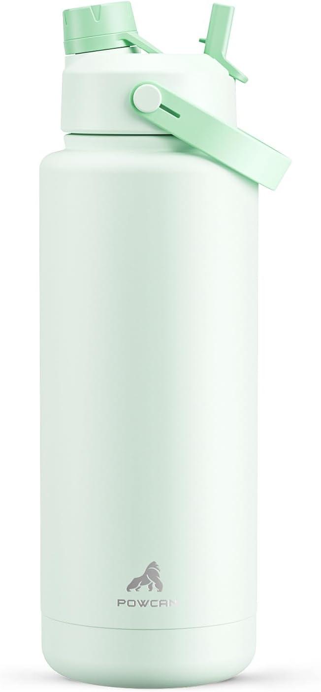 imagePOWCAN 40 oz Insulated Water Bottle with 2in1 Straw and Spout Lid Keep Cold 24H LeakProof BPAFree Double Wall Stainless Steel Water Bottle for Sports Gym Travel and School Be FreeMint
