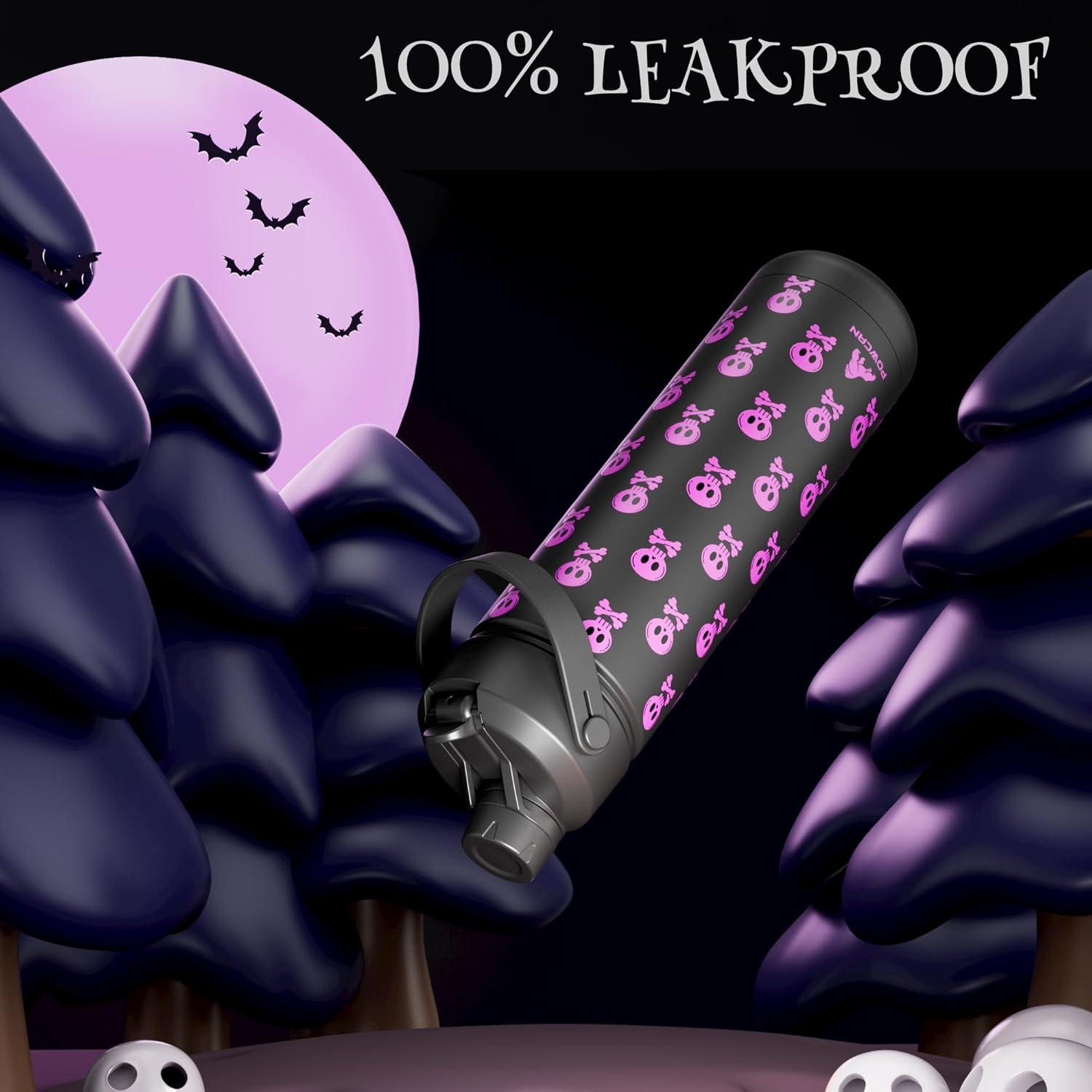 imagePOWCAN 40 oz Insulated Water Bottle with 2in1 Straw and Spout Lid Keep Cold 24H LeakProof BPAFree Double Wall Stainless Steel Water Bottle for Sports Gym Travel and School Be FreeDeadly Cute Luminous