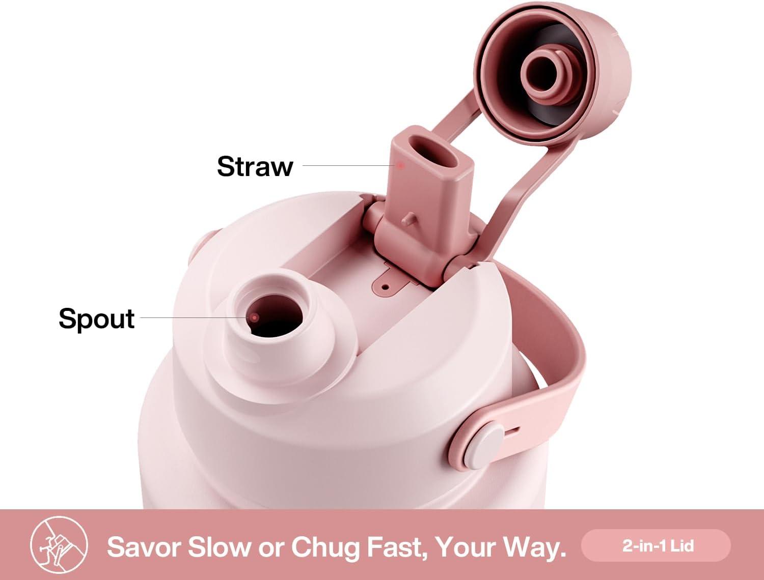 imagePOWCAN 40 oz Insulated Water Bottle with 2in1 Straw and Spout Lid Keep Cold 24H LeakProof BPAFree Double Wall Stainless Steel Water Bottle for Sports Gym Travel and School Be FreeCotton Candy