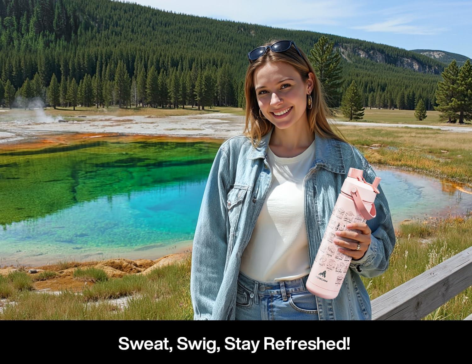 imagePOWCAN 40 oz Insulated Water Bottle with 2in1 Straw and Spout Lid Keep Cold 24H LeakProof BPAFree Double Wall Stainless Steel Water Bottle for Sports Gym Travel and School Be FreeNational Park  Black