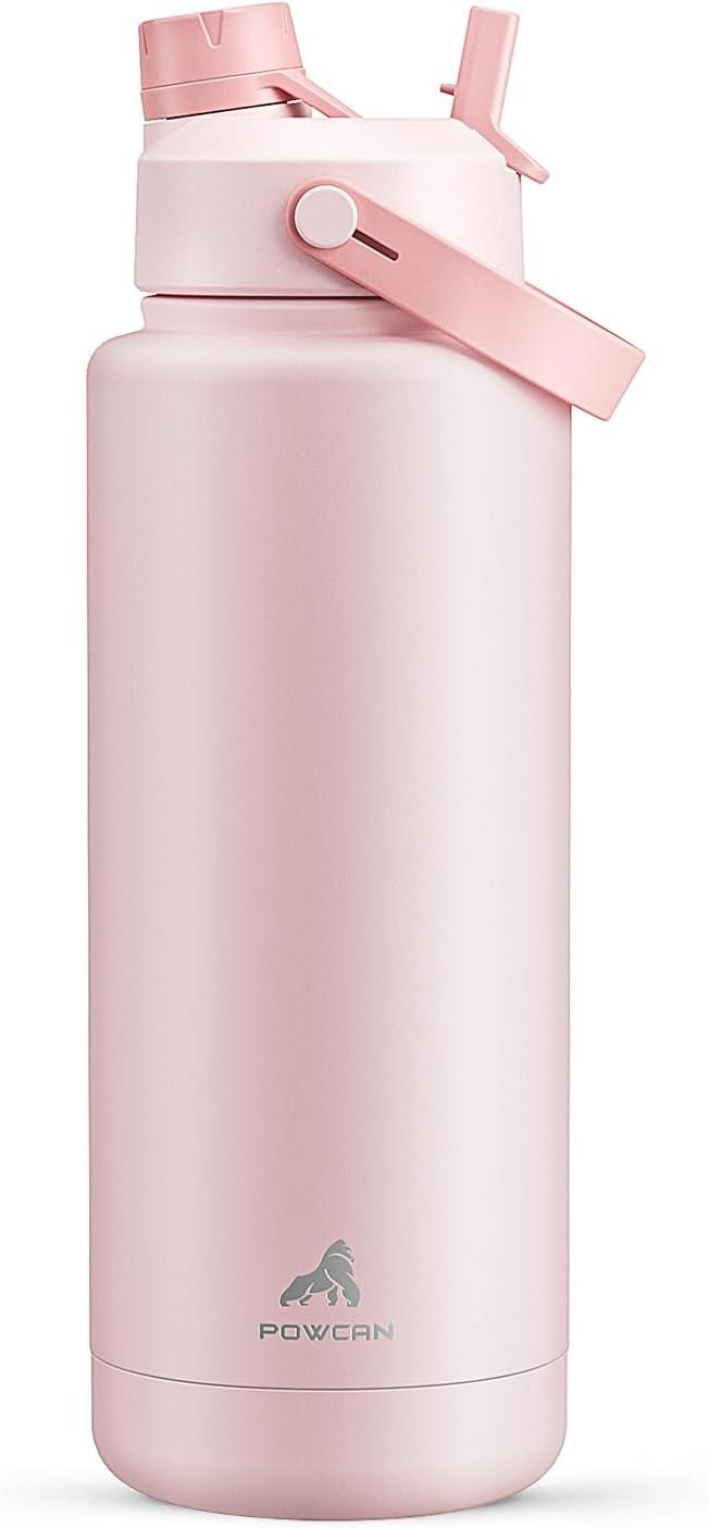 imagePOWCAN 40 oz Insulated Water Bottle with 2in1 Straw and Spout Lid Keep Cold 24H LeakProof BPAFree Double Wall Stainless Steel Water Bottle for Sports Gym Travel and School Be FreeCotton Candy