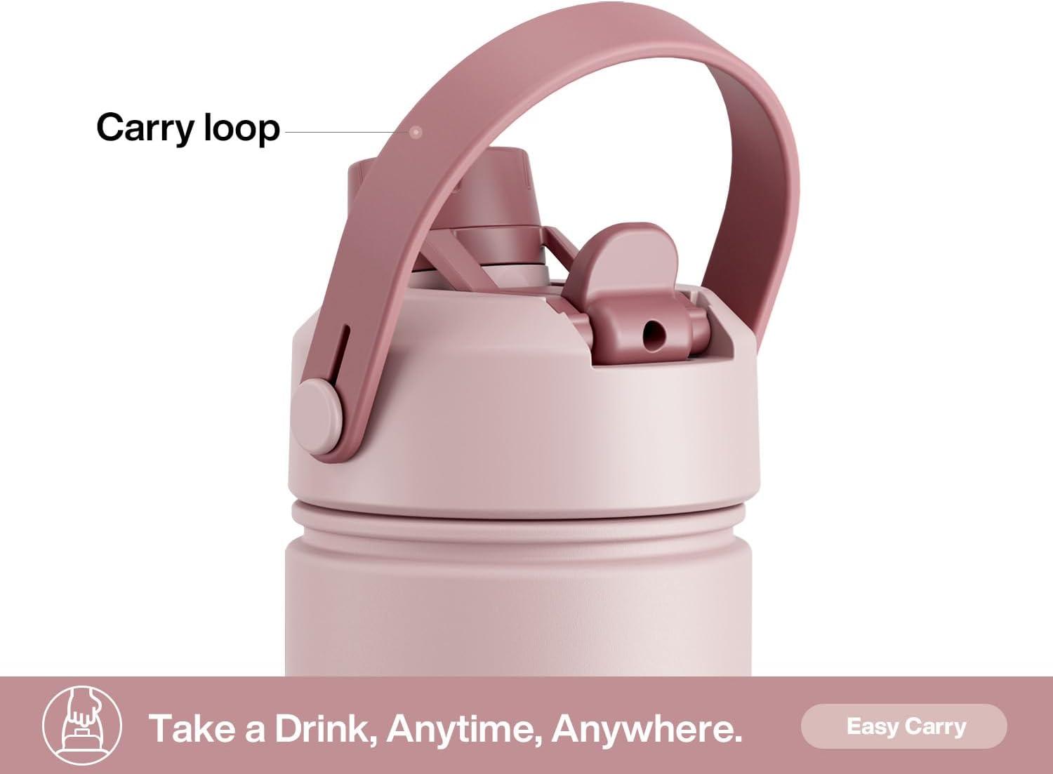 imagePOWCAN 40 oz Insulated Water Bottle with 2in1 Straw and Spout Lid Keep Cold 24H LeakProof BPAFree Double Wall Stainless Steel Water Bottle for Sports Gym Travel and School Be FreeDried Rose