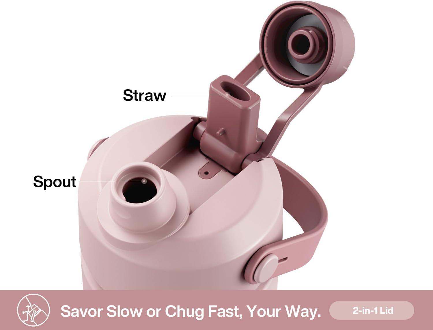 imagePOWCAN 40 oz Insulated Water Bottle with 2in1 Straw and Spout Lid Keep Cold 24H LeakProof BPAFree Double Wall Stainless Steel Water Bottle for Sports Gym Travel and School Be FreeDried Rose