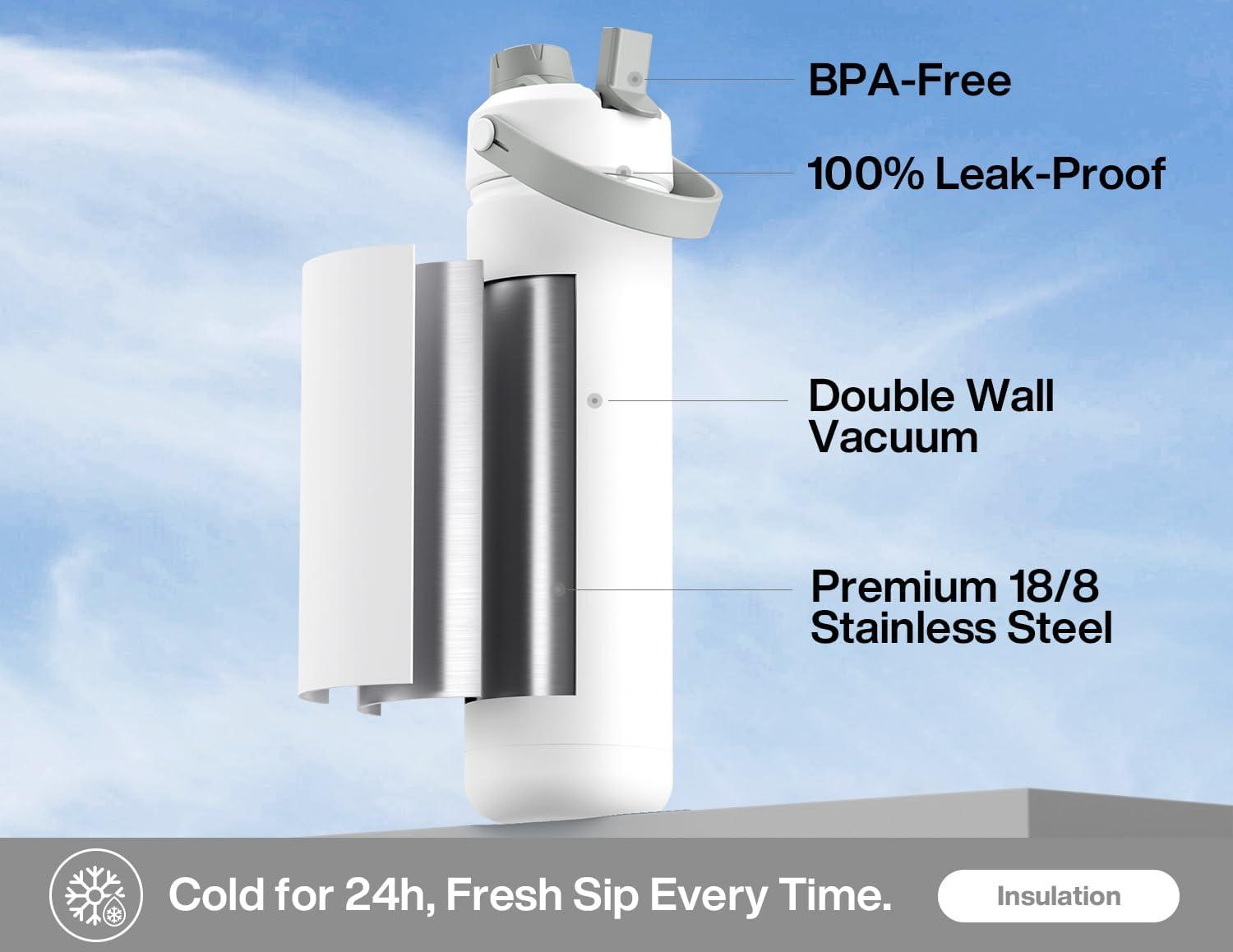 imagePOWCAN 40 oz Insulated Water Bottle with 2in1 Straw and Spout Lid Keep Cold 24H LeakProof BPAFree Double Wall Stainless Steel Water Bottle for Sports Gym Travel and School Be FreeSwamp Doodle