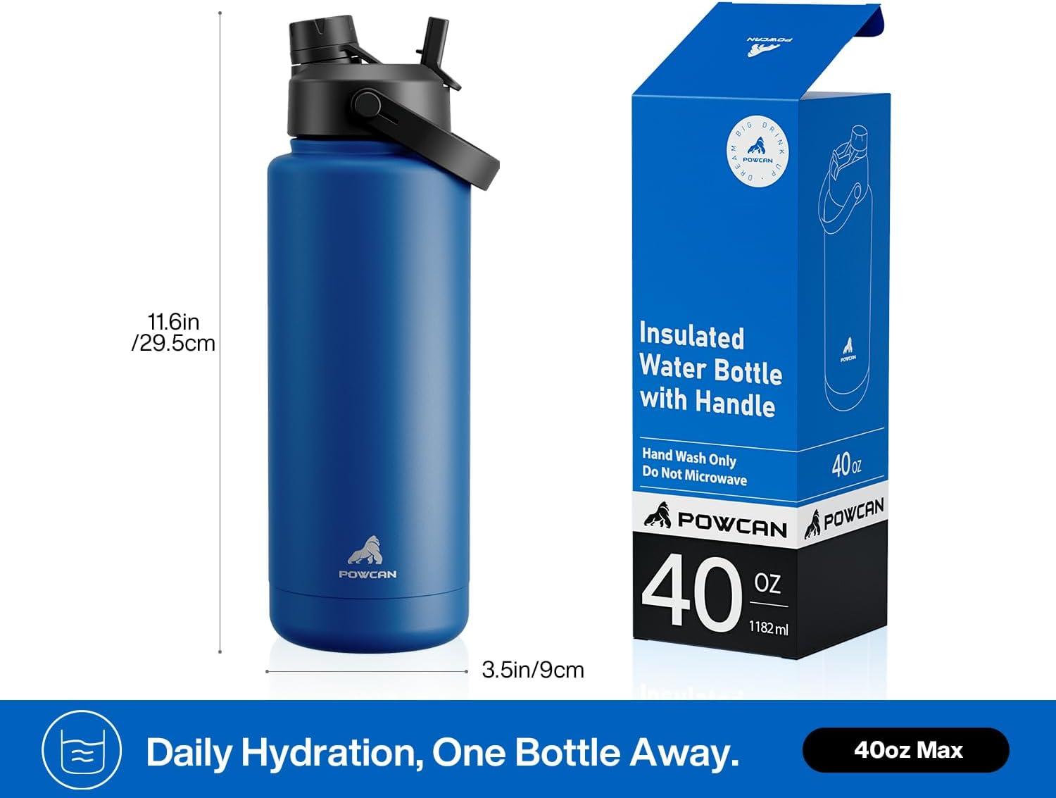 imagePOWCAN 40 oz Insulated Water Bottle with 2in1 Straw and Spout Lid Keep Cold 24H LeakProof BPAFree Double Wall Stainless Steel Water Bottle for Sports Gym Travel and School Be FreePacific Ocean