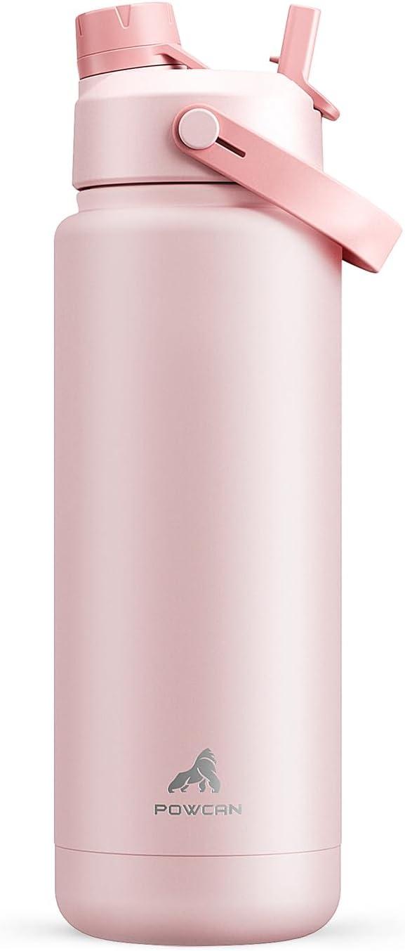 imagePOWCAN 40 oz Insulated Water Bottle with 2in1 Straw and Spout Lid Keep Cold 24H LeakProof BPAFree Double Wall Stainless Steel Water Bottle for Sports Gym Travel and School Be FreeCotton Candy
