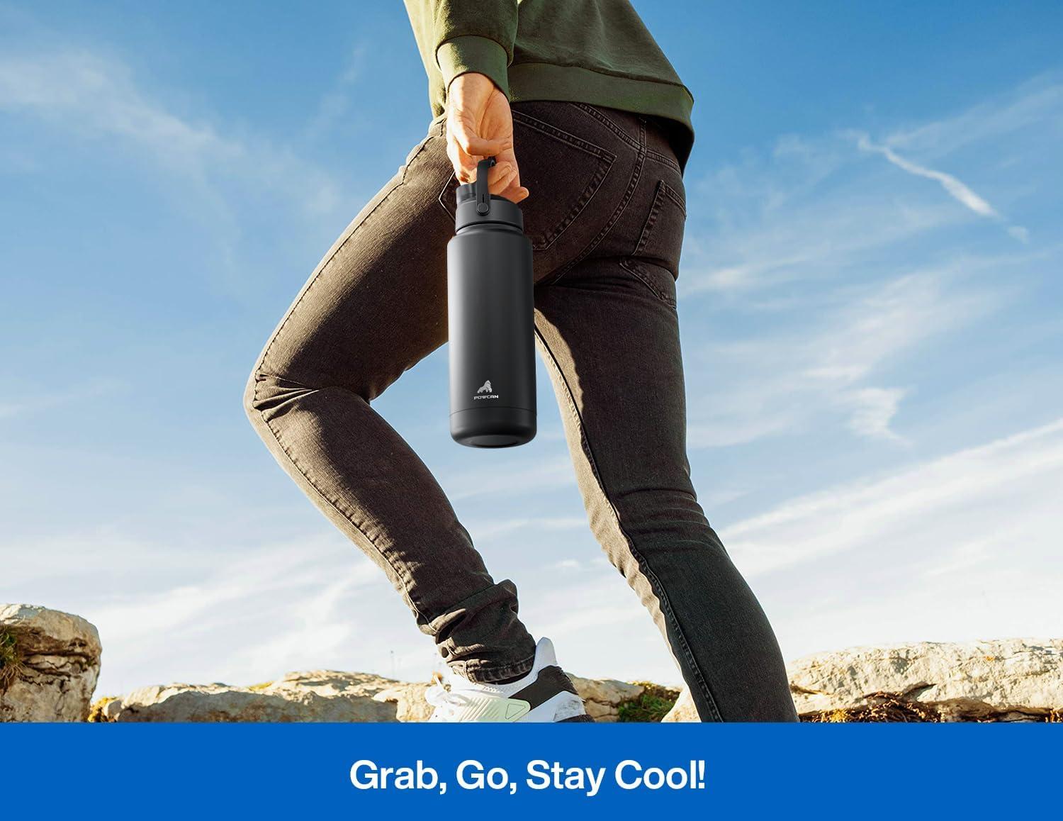 imagePOWCAN 40 oz Insulated Water Bottle with 2in1 Straw and Spout Lid Keep Cold 24H LeakProof BPAFree Double Wall Stainless Steel Water Bottle for Sports Gym Travel and School Be FreePacific Ocean