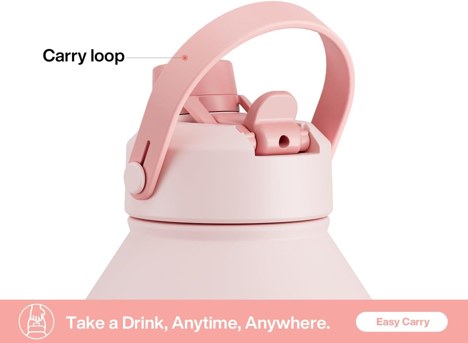 imagePOWCAN 40 oz Insulated Water Bottle with 2in1 Straw and Spout Lid Keep Cold 24H LeakProof BPAFree Double Wall Stainless Steel Water Bottle for Sports Gym Travel and School Be FreeCotton Candy