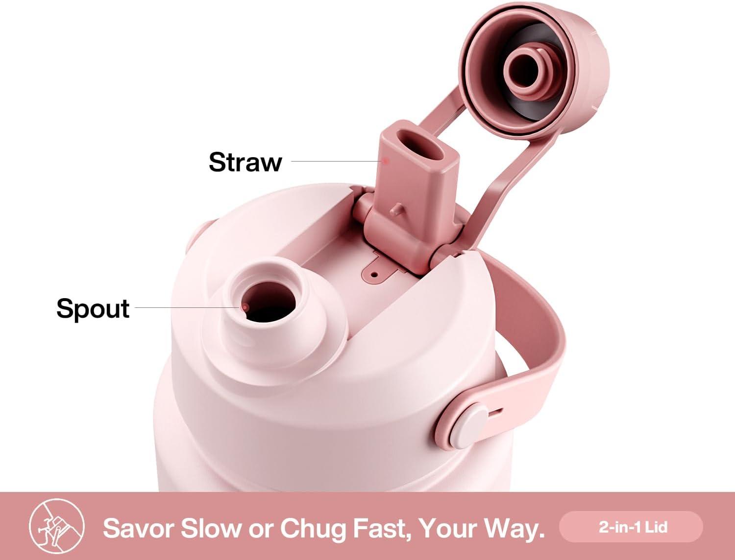 imagePOWCAN 40 oz Insulated Water Bottle with 2in1 Straw and Spout Lid Keep Cold 24H LeakProof BPAFree Double Wall Stainless Steel Water Bottle for Sports Gym Travel and School Be FreeCotton Candy