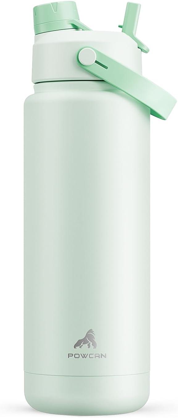 imagePOWCAN 40 oz Insulated Water Bottle with 2in1 Straw and Spout Lid Keep Cold 24H LeakProof BPAFree Double Wall Stainless Steel Water Bottle for Sports Gym Travel and School Be FreeMint
