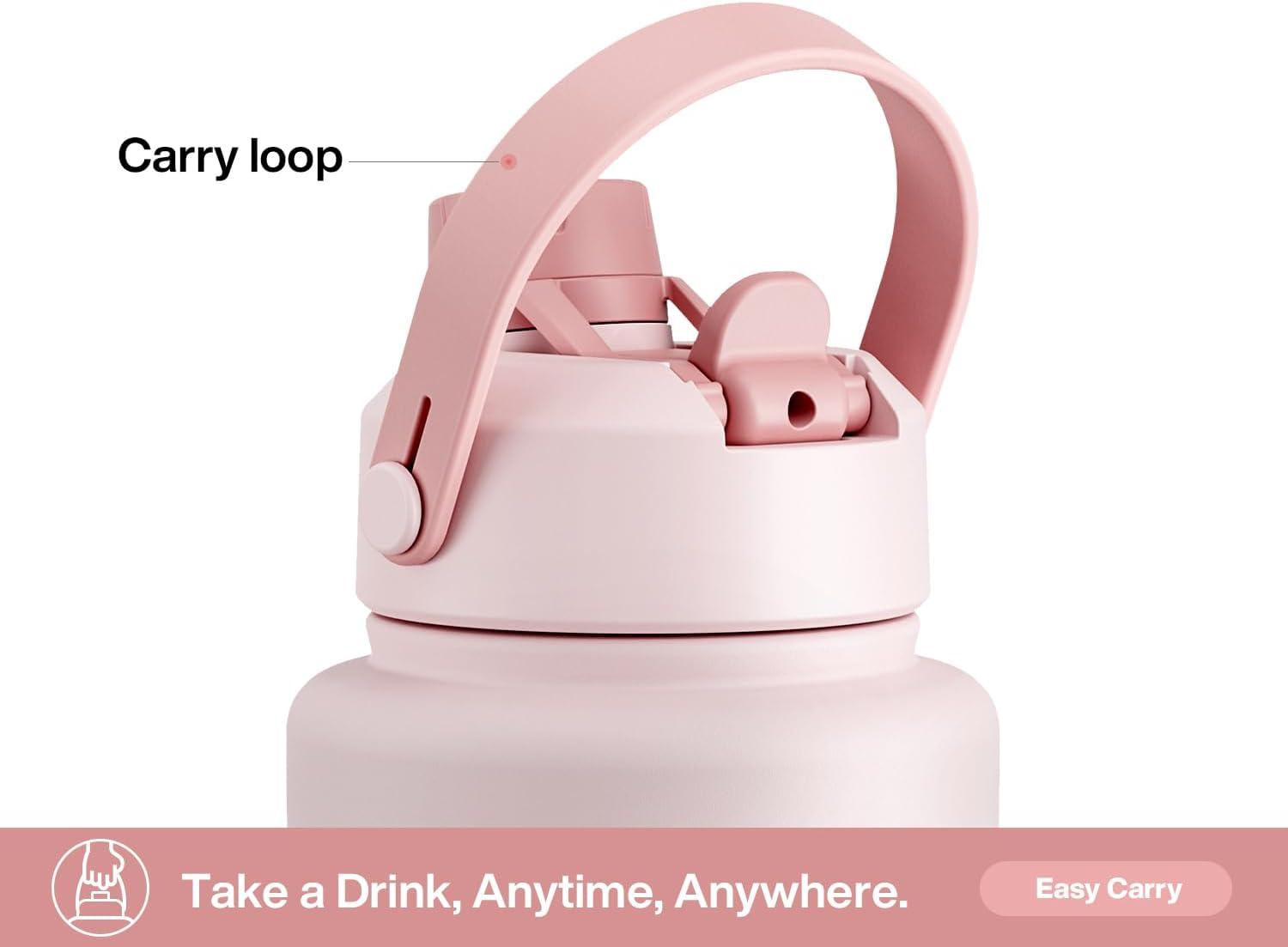 imagePOWCAN 40 oz Insulated Water Bottle with 2in1 Straw and Spout Lid Keep Cold 24H LeakProof BPAFree Double Wall Stainless Steel Water Bottle for Sports Gym Travel and School Be FreeCotton Candy