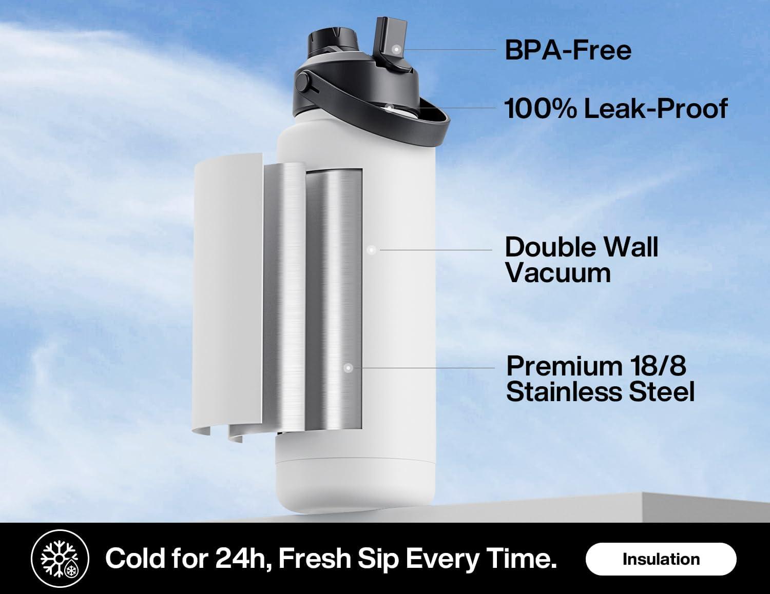 imagePOWCAN 40 oz Insulated Water Bottle with 2in1 Straw and Spout Lid Keep Cold 24H LeakProof BPAFree Double Wall Stainless Steel Water Bottle for Sports Gym Travel and School Be FreeOracle Kittens