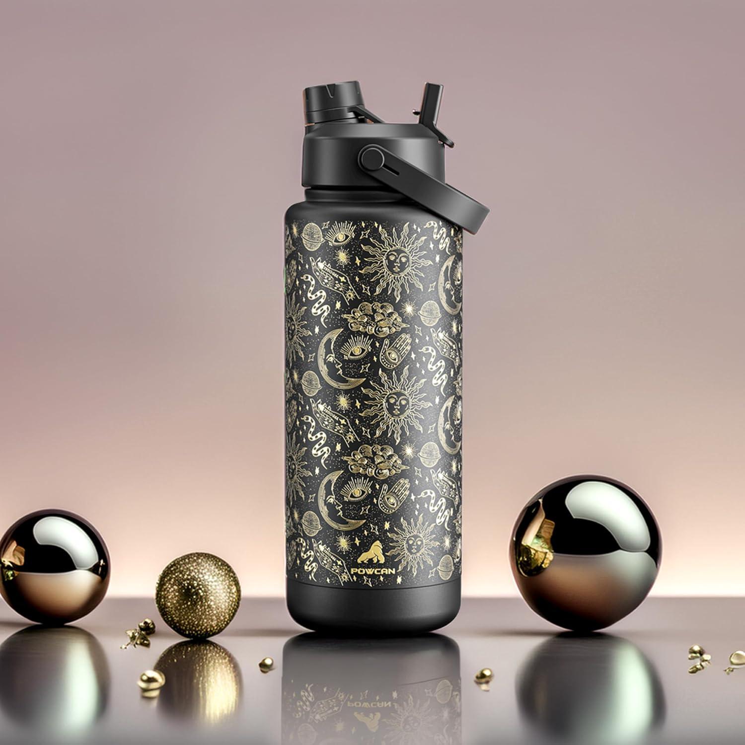 imagePOWCAN 40 oz Insulated Water Bottle with 2in1 Straw and Spout Lid Keep Cold 24H LeakProof BPAFree Double Wall Stainless Steel Water Bottle for Sports Gym Travel and School Be FreeTwilight Cosmos