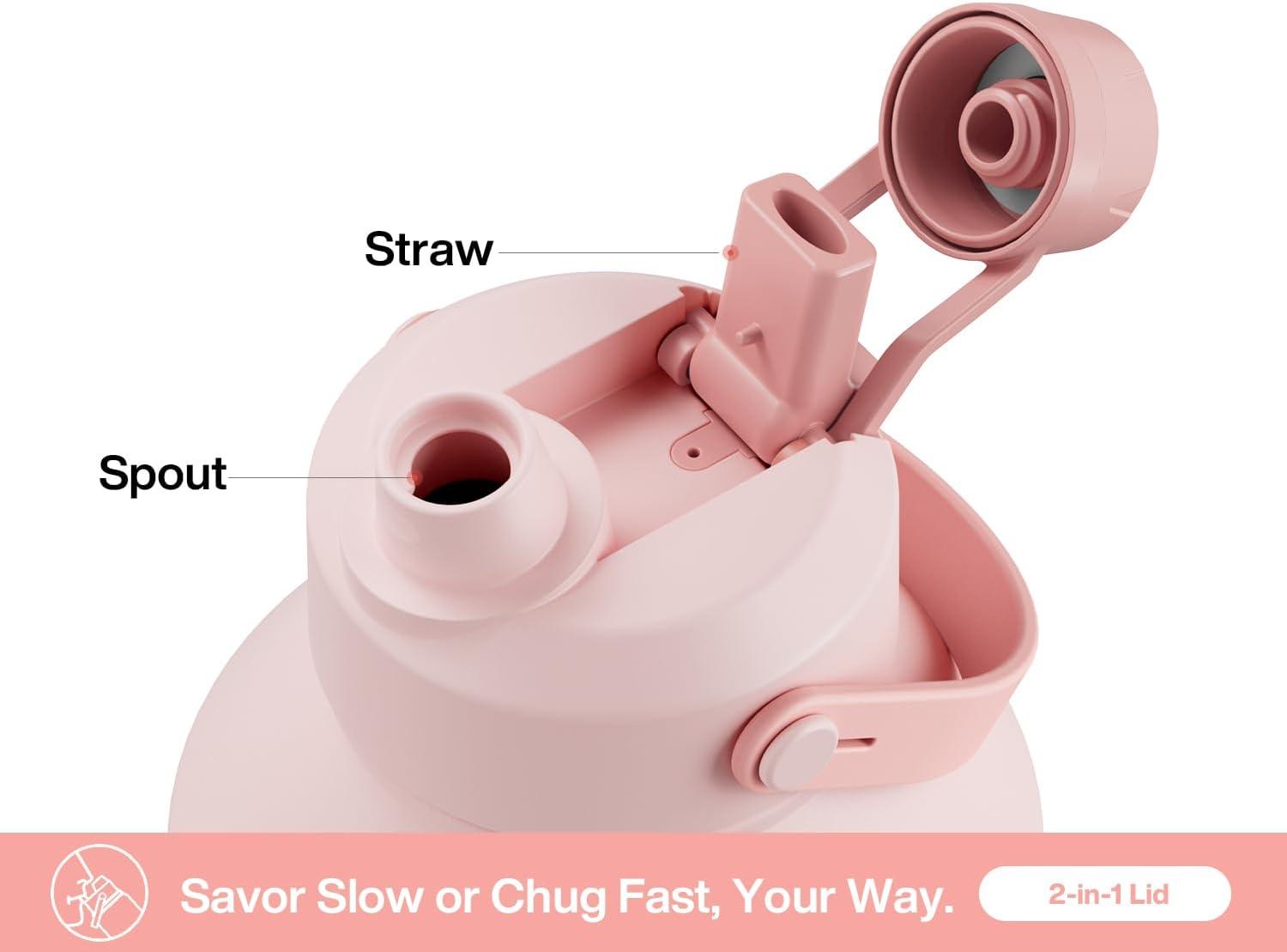 imagePOWCAN 40 oz Insulated Water Bottle with 2in1 Straw and Spout Lid Keep Cold 24H LeakProof BPAFree Double Wall Stainless Steel Water Bottle for Sports Gym Travel and School Be FreeCotton Candy