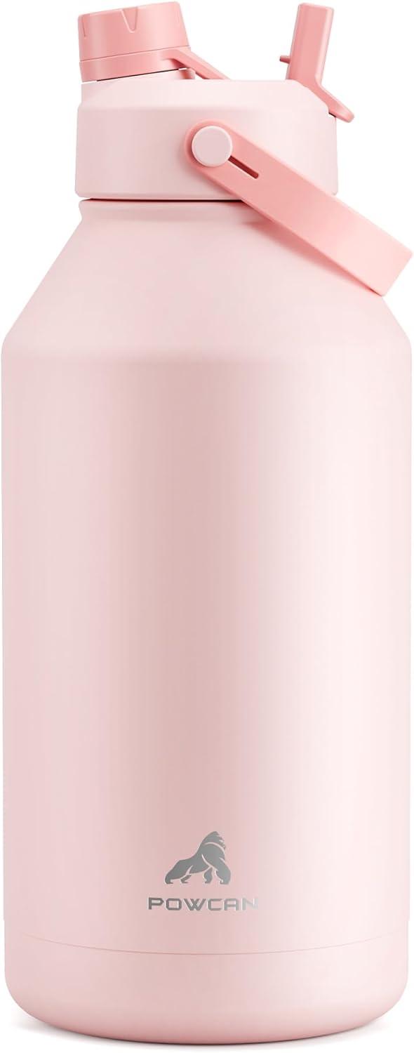imagePOWCAN 40 oz Insulated Water Bottle with 2in1 Straw and Spout Lid Keep Cold 24H LeakProof BPAFree Double Wall Stainless Steel Water Bottle for Sports Gym Travel and School Be FreeCotton Candy