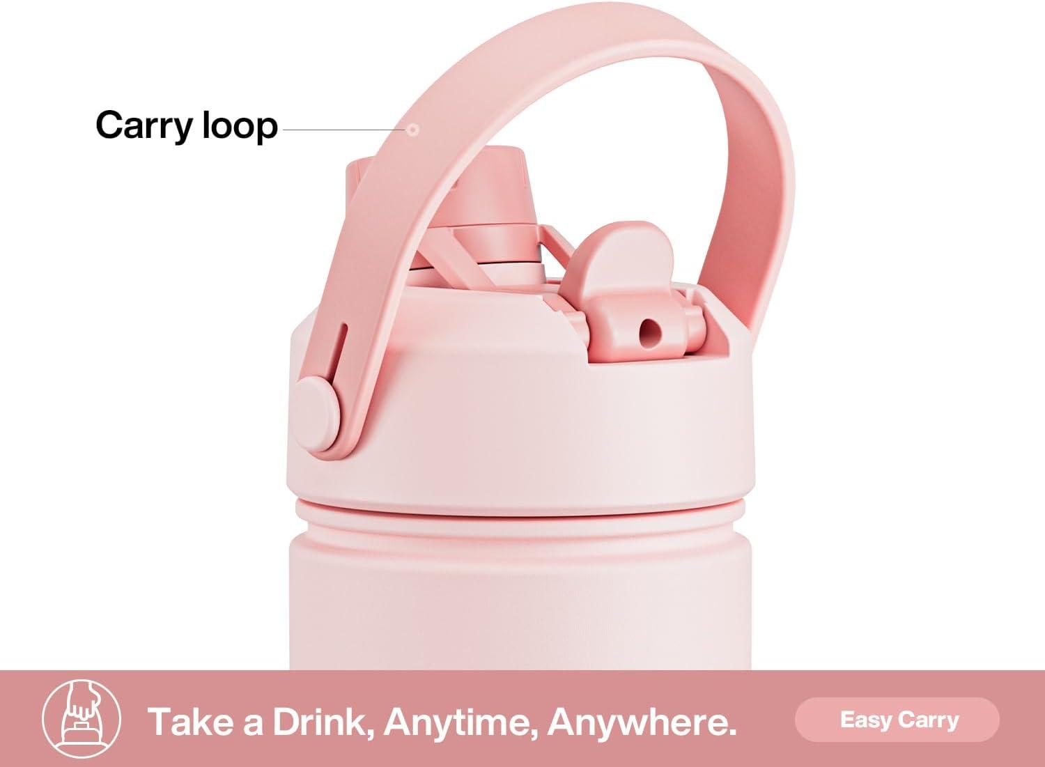 imagePOWCAN 40 oz Insulated Water Bottle with 2in1 Straw and Spout Lid Keep Cold 24H LeakProof BPAFree Double Wall Stainless Steel Water Bottle for Sports Gym Travel and School Be FreeNational Park  Pink