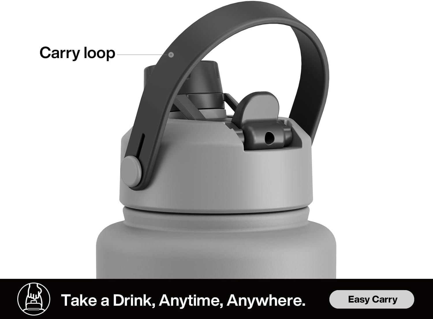 imagePOWCAN 40 oz Insulated Water Bottle with 2in1 Straw and Spout Lid Keep Cold 24H LeakProof BPAFree Double Wall Stainless Steel Water Bottle for Sports Gym Travel and School Be FreeObsidian